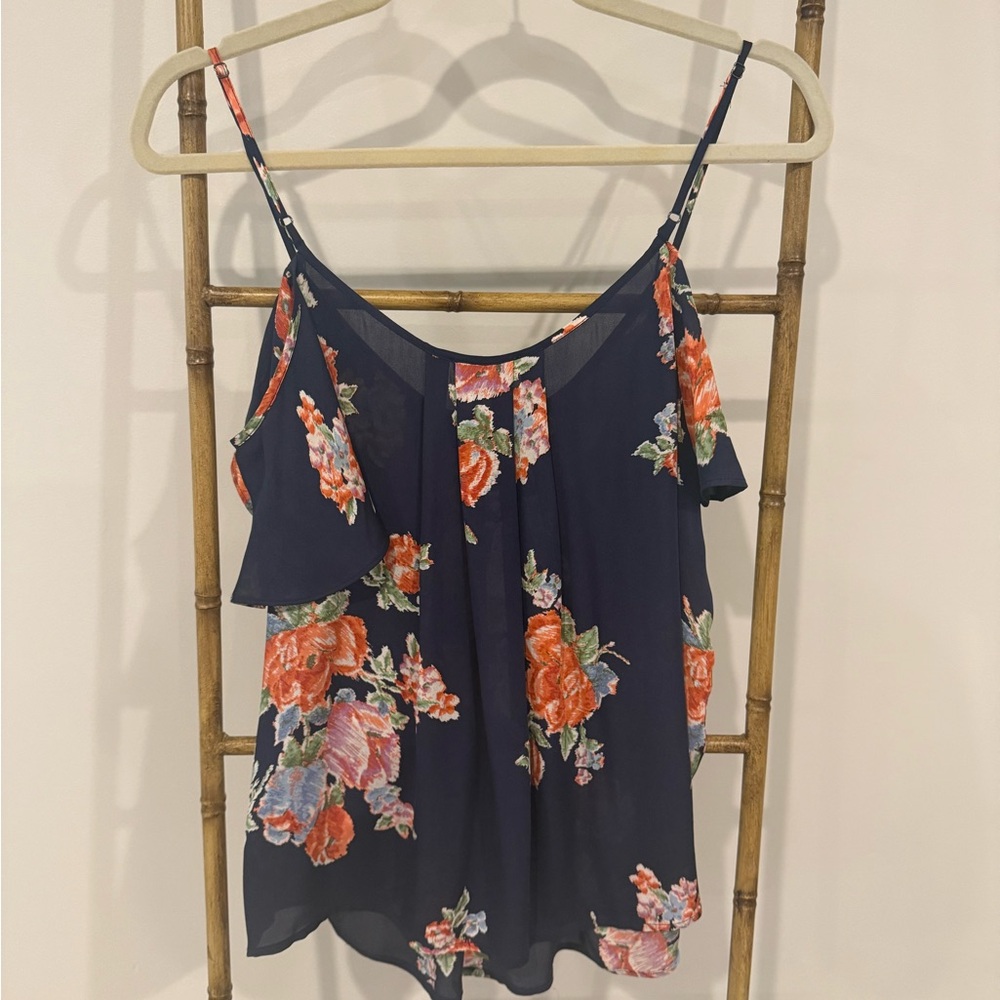 Joie Blue and Orange Ruffled Floral Camisole